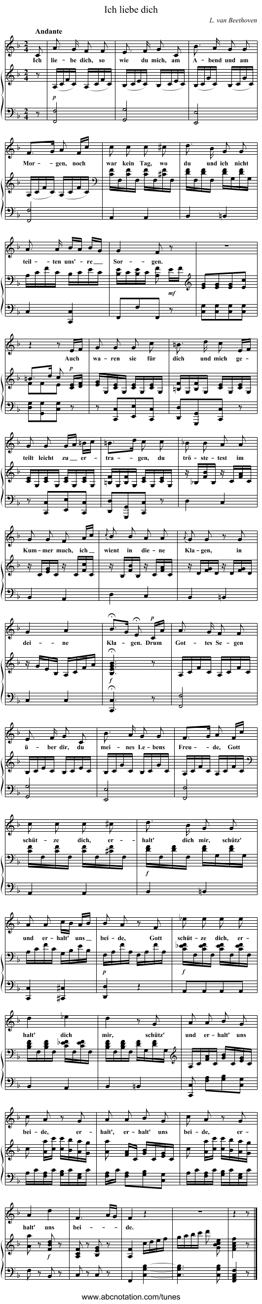 Ich liebe dich - staff notation