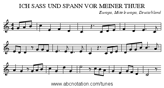ICH SASS UND SPANN VOR MEINER THUER - staff notation