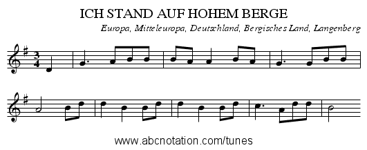 ICH STAND AUF HOHEM BERGE - staff notation