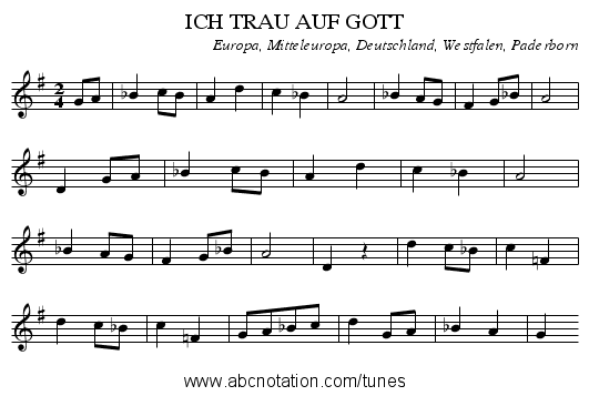 ICH TRAU AUF GOTT - staff notation
