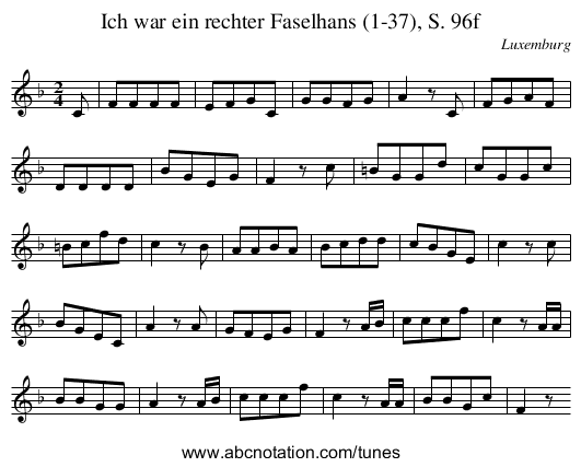 Ich war ein rechter Faselhans (1-37), S. 96f - staff notation