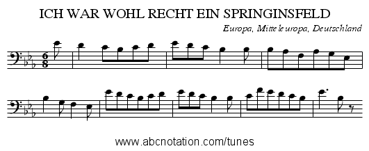 ICH WAR WOHL RECHT EIN SPRINGINSFELD - staff notation