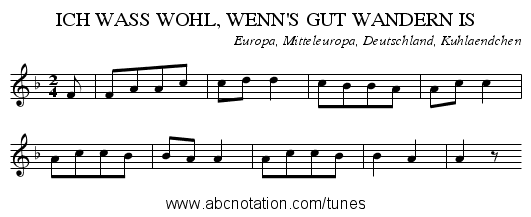 ICH WASS WOHL, WENN'S GUT WANDERN IS - staff notation