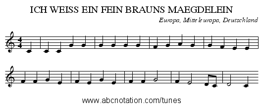 ICH WEISS EIN FEIN BRAUNS MAEGDELEIN - staff notation