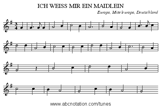 ICH WEISS MIR EIN MAIDLEIN - staff notation