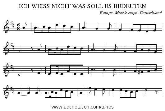 ICH WEISS NICHT WAS SOLL ES BEDEUTEN - staff notation