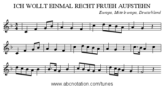 ICH WOLLT EINMAL RECHT FRUEH AUFSTEHN - staff notation