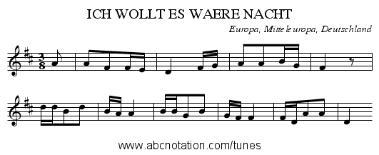 ICH WOLLT ES WAERE NACHT - staff notation