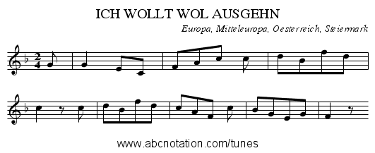 ICH WOLLT WOL AUSGEHN - staff notation