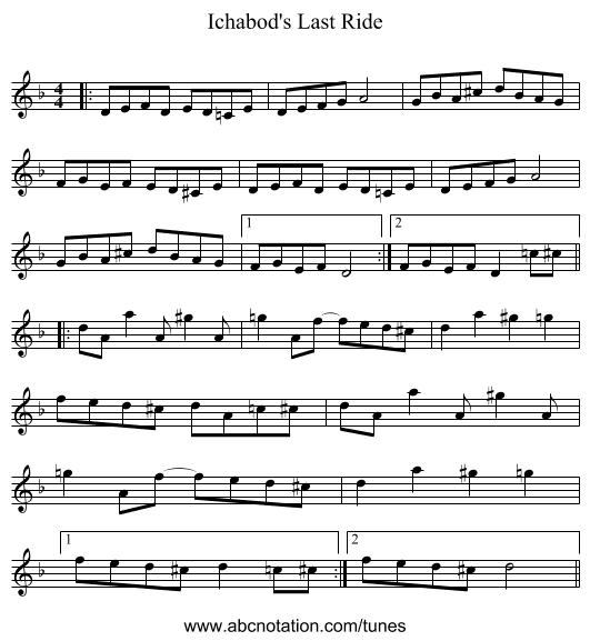 Ichabod's Last Ride - staff notation