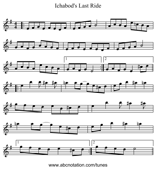 Ichabod's Last Ride - staff notation