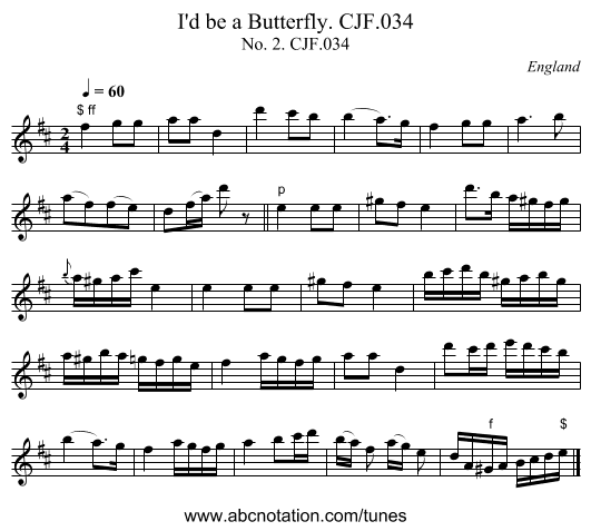 I'd be a Butterfly. CJF.034 - staff notation
