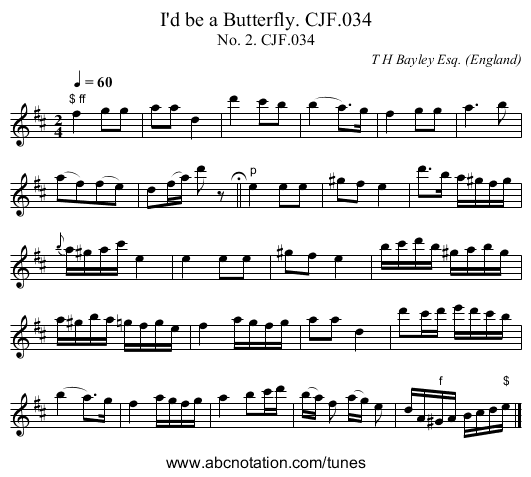 I'd be a Butterfly. CJF.034 - staff notation