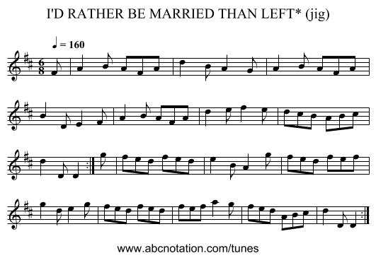 I'D RATHER BE MARRIED THAN LEFT* (jig) - staff notation