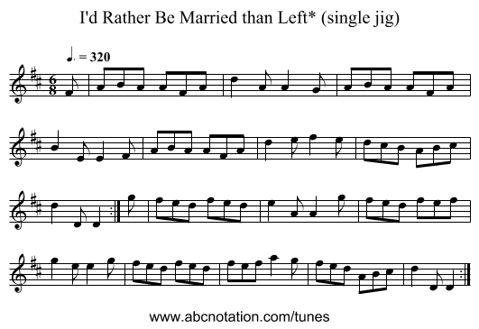 I'd Rather Be Married than Left* (single jig) - staff notation