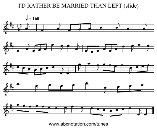 I'D RATHER BE MARRIED THAN LEFT (slide) - staff notation