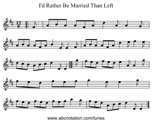 I'd Rather Be Married Than Left - staff notation