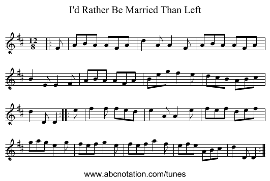 I'd Rather Be Married Than Left - staff notation