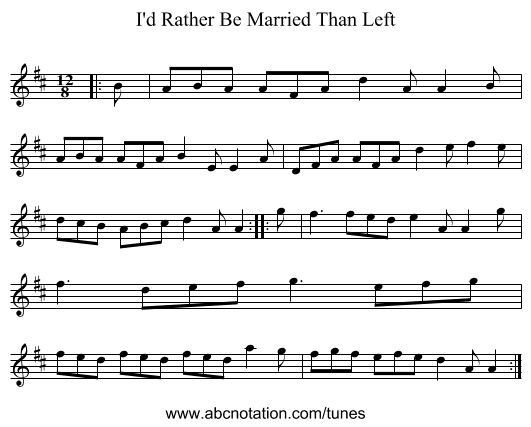 I'd Rather Be Married Than Left - staff notation