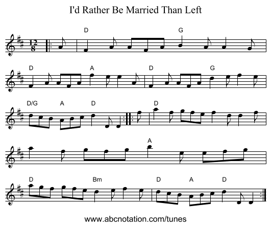 I'd Rather Be Married Than Left - staff notation