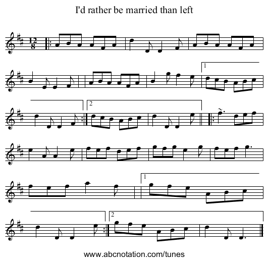 I'd rather be married than left - staff notation