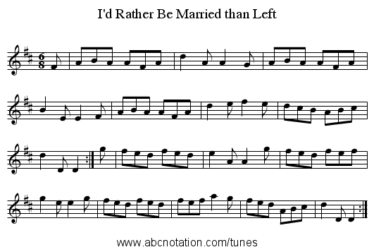 I'd Rather Be Married than Left - staff notation