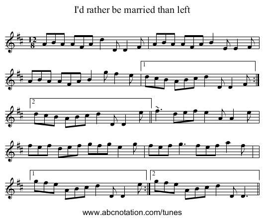 I'd rather be married than left - staff notation