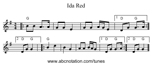 Ida Red - staff notation