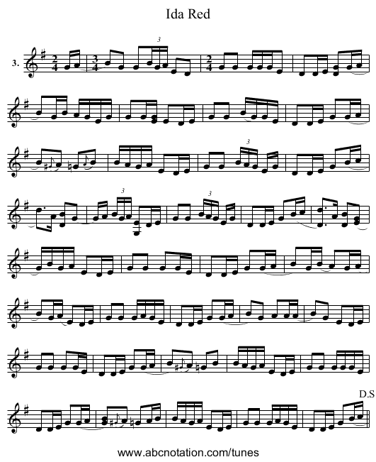 Ida Red - staff notation