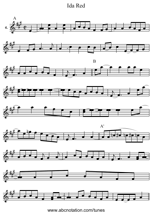 Ida Red - staff notation