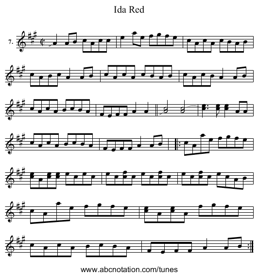 Ida Red - staff notation