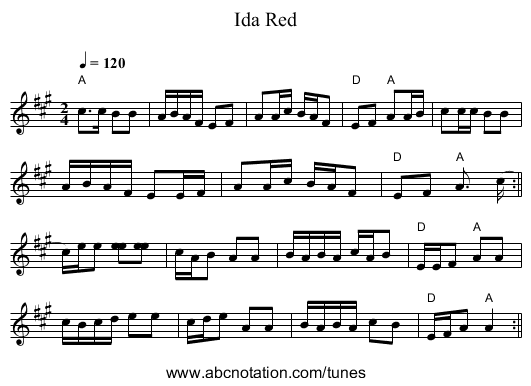 Ida Red - staff notation
