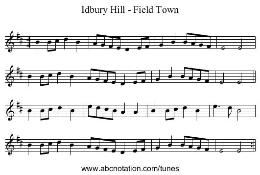 Idbury Hill - Field Town - staff notation