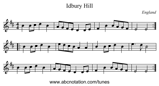 Idbury Hill - staff notation