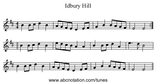 Idbury Hill - staff notation