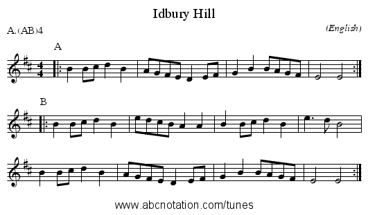 Idbury Hill - staff notation