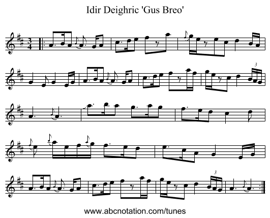Idir Deighric 'Gus Breo' - staff notation