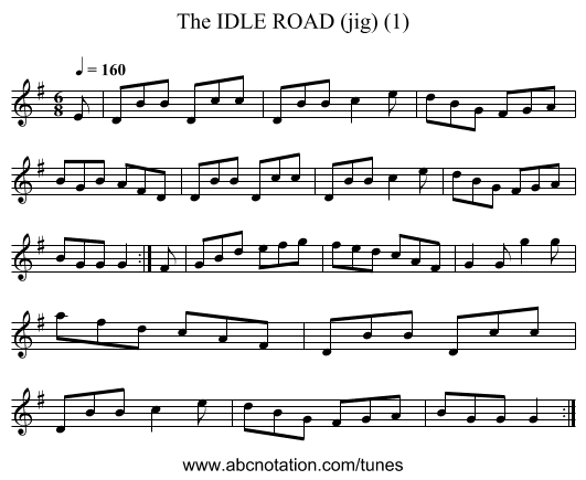 IDLE ROAD (jig) (1), The - staff notation