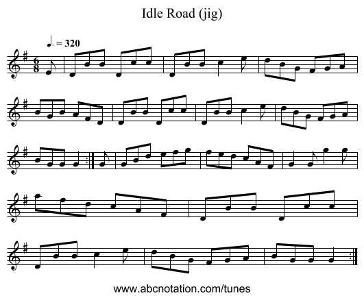 Idle Road (jig) - staff notation