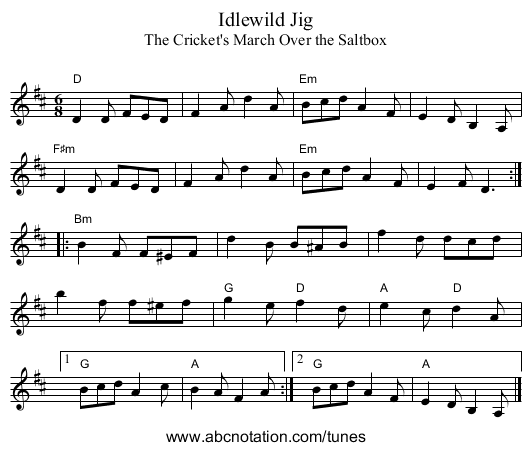 Idlewild Jig - staff notation