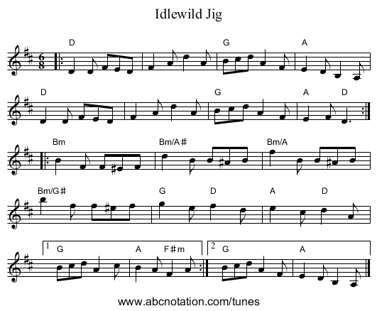 Idlewild Jig - staff notation