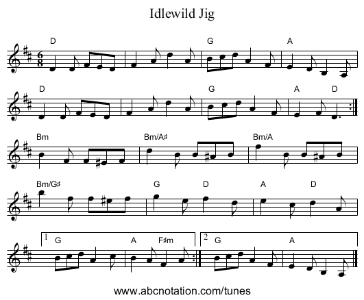 Idlewild Jig - staff notation