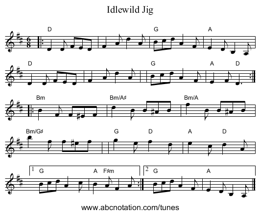Idlewild Jig - staff notation