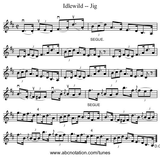 Idlewild -- Jig - staff notation