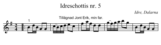 Idreschottis nr. 5 - staff notation