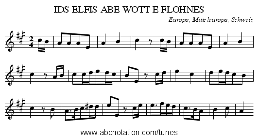 IDS ELFIS ABE WOTT E FLOHNES - staff notation