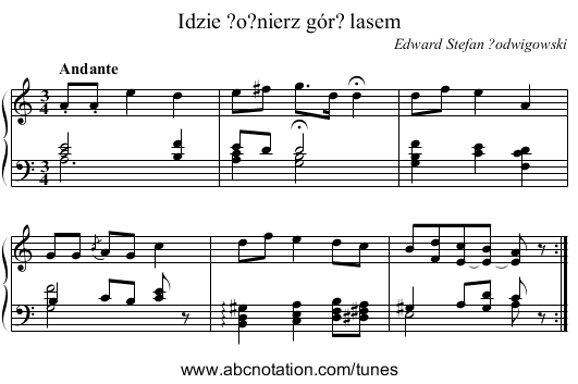 Idzie ?o?nierz gór? lasem - staff notation