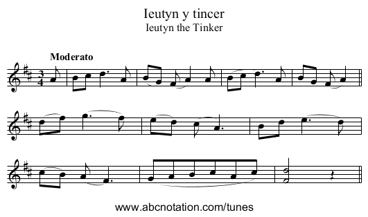 Ieutyn y tincer - staff notation