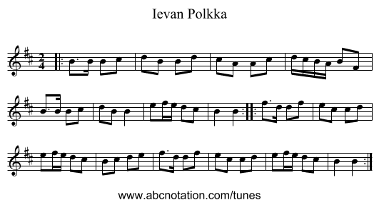 Ievan Polkka - staff notation