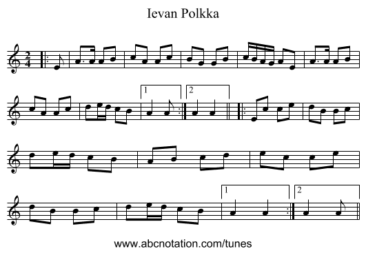 Ievan Polkka - staff notation
